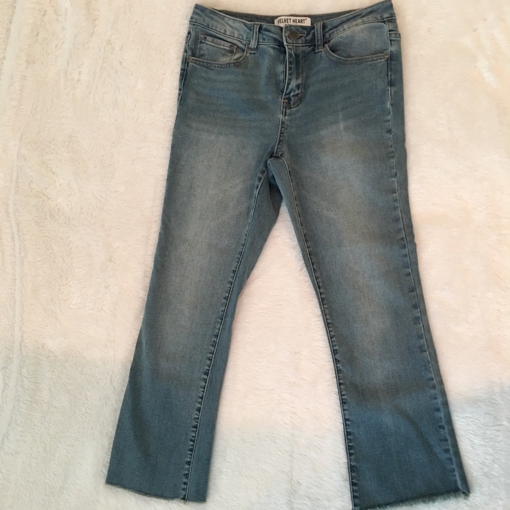 Velvet heart cropped denim